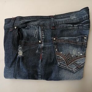 Bedazzled Embroidered Factory Faded and Ripped Ladies Size 12 Stretch NWOT